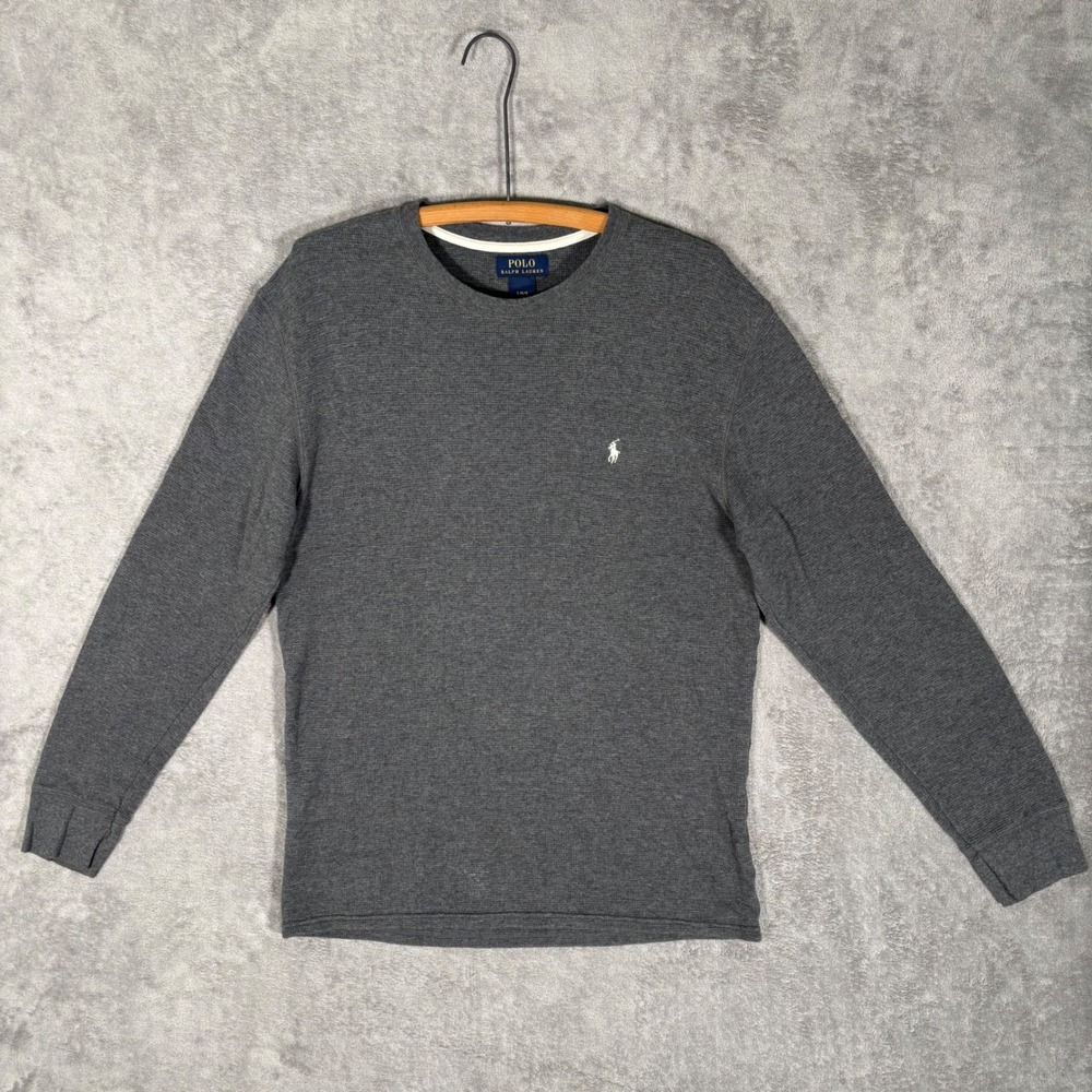 Polo Ralph Lauren Mens Waffle Knit Thermal Shirt Grey L Long Sleeve Pony Logo